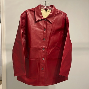 Shein Red Faux Leather Pea‎ Coat Size XS Petite Pre-owned Great Condition